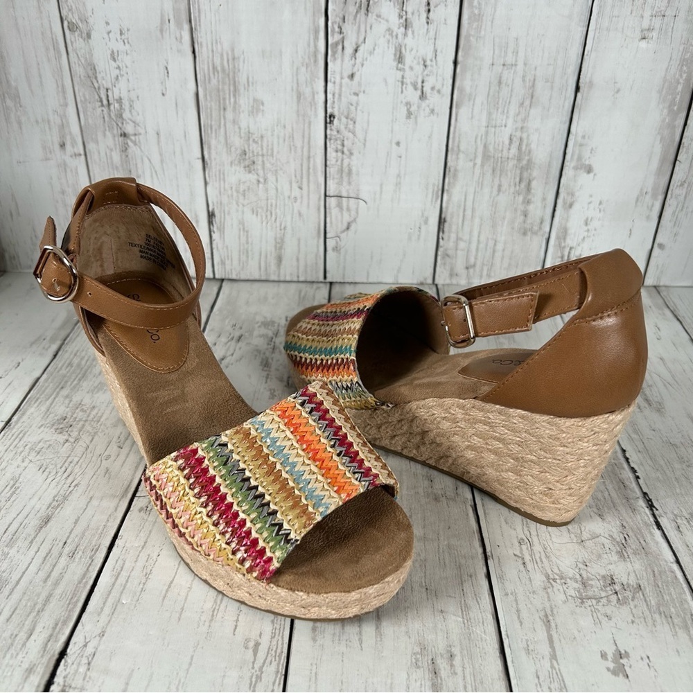 Style & Co. Espadrille Seleeney Wedge Buckle Multicolor Sandals 7 NEW